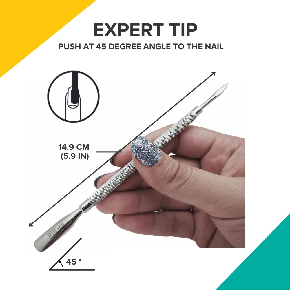 Rui Smiths Pro Cuticle Pusher with 2 Ends - Stainless Steel Manicure Tool - Style 106