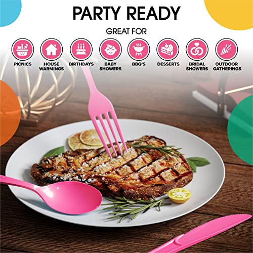 Party Solids Hot Pink Disposable Plastic Forks, 200 Pcs, 7.5 Inch, Heavy Duty, Hot Pink, Plastic Silverware - color: Cerise