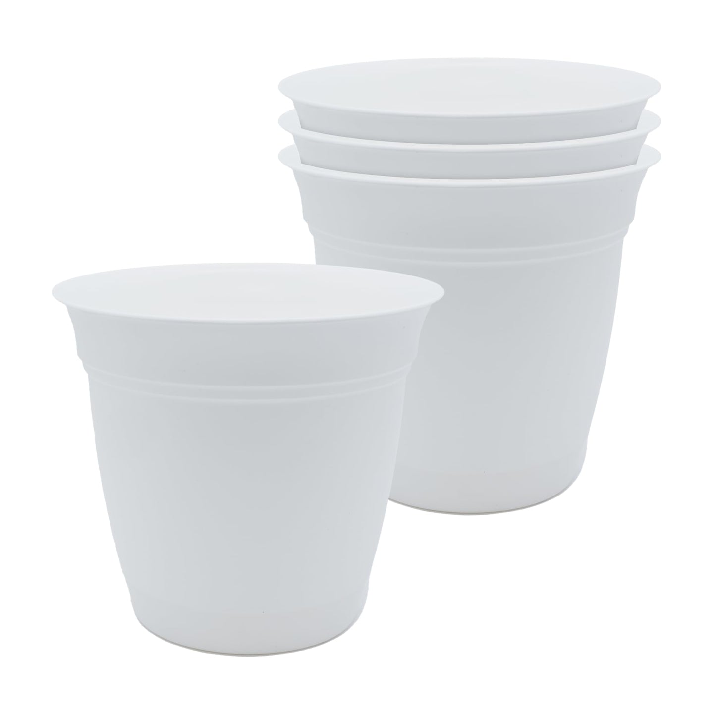 The HC Companies 6 Inch Eclipse Round Planter Pots with Drainage Holes & Attached Saucer, Lightweight UV-Resistant Plastic Indoor & Outdoor Planters, 4-Pack Flower Pots for Garden & Home Decor, White