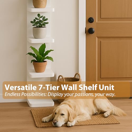 LitaEther Versatile 7 Tier Wall Shelf Unit,White Lack Wall Shelf,Display Floating Shelf with Round Edge - color: White, size: 7 tier
