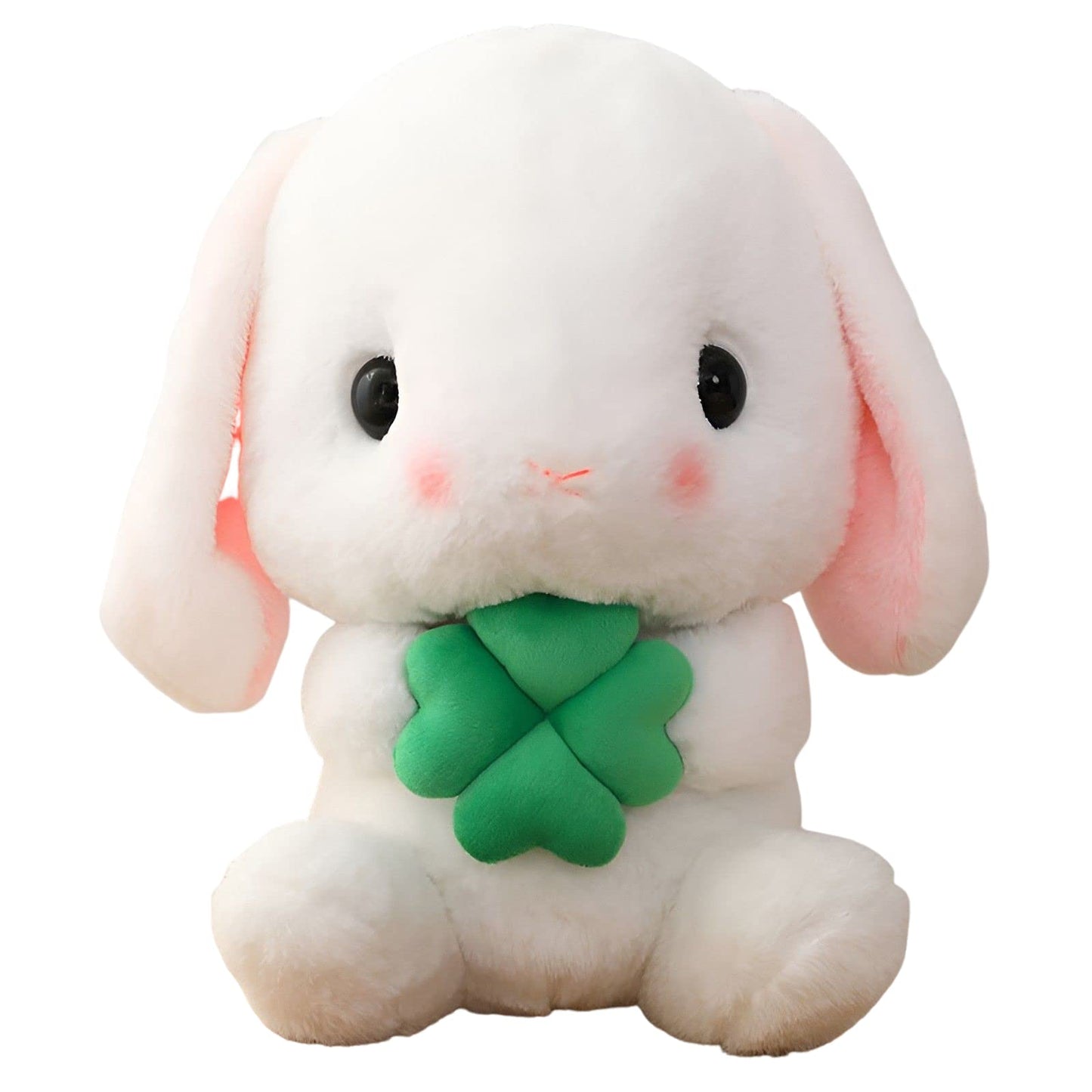 HOUPU Soft Toy - Sitting Lop Eared Rabbit, Easter White Rabbit Stuffed Bunny Animal with Carrot Soft Lovely Realistic Long-Eared Standing Pink Plush Toys (White-Four Leaf,16.9in/43cm)