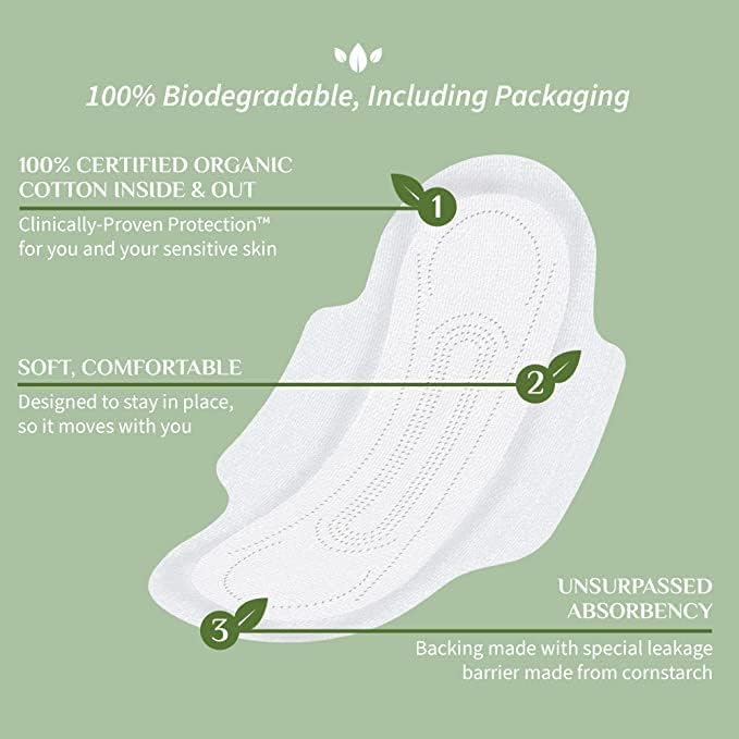 Organyc 100% Certified Organic Cotton Feminine Pads, Moderate Flow, 10 Count