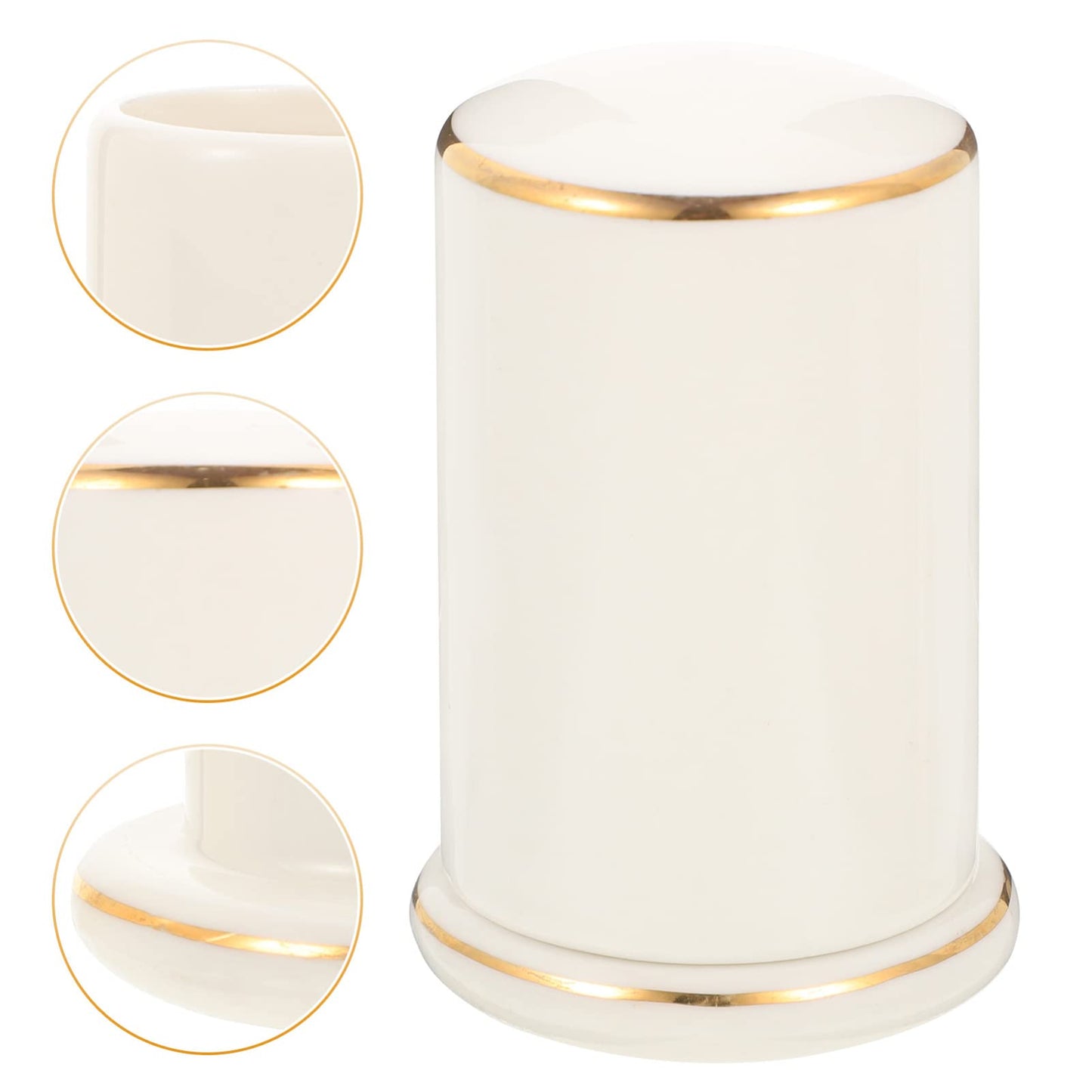 Zerodeko Ceramic Toothpick Holder with Lid Porcelain Toothpick Dispenser Box for Home Restaurant Desktop Container Dustproof Moisture Resistant White Gold Trim