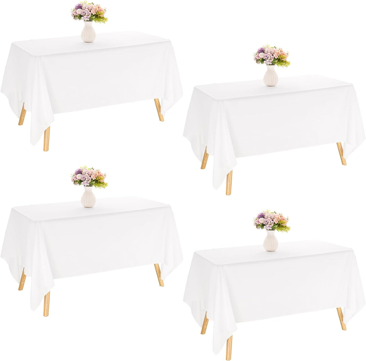 4 Pack Rectangle Tablecloth for 6 Foot Tables Washable Polyester Table Cover for Wedding Dining Table Parties Banquet（70x120 White）