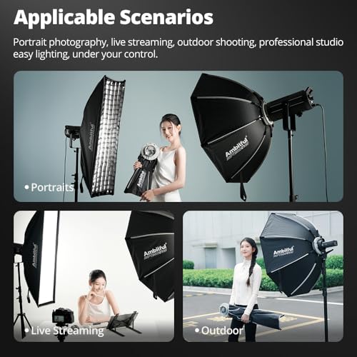 AMBITFUL 21.6" Softbox Quick Release with Bowens Mount & Speedlite Bracket for COB Lights, Flash for CB60/CB100, SL60/SL100, MS300/SK400, V1/V1PRO/V100, AD200PRO/II (21.6") - color: 21.6"