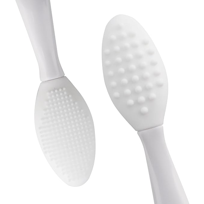 Lip Scrub Brush,Double-Sided Silicone Exfoliating Lip Brush Tool for Smoother and Fuller Lip Appearance,White,2pcs