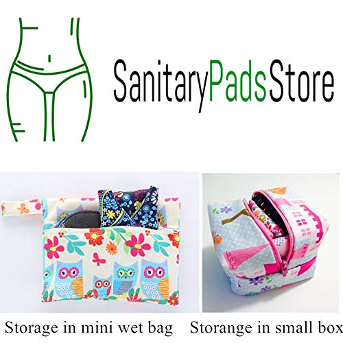 Reusable Waterproof Bamboo Charcoal Menstrual Pad Sets - Panty Liner Regular Flow Heavy Flow (Zhutan, m) - 6 Count - Mixed Multi colors Randomly