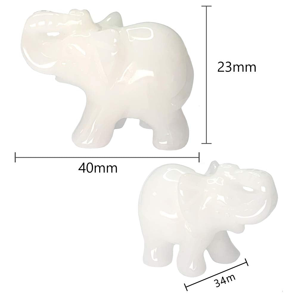White Jade Elephant Gemstone Figurines Hand Carved Pocket Statue Healing Crystals Good Luck for Home Decor 1.5 inches
