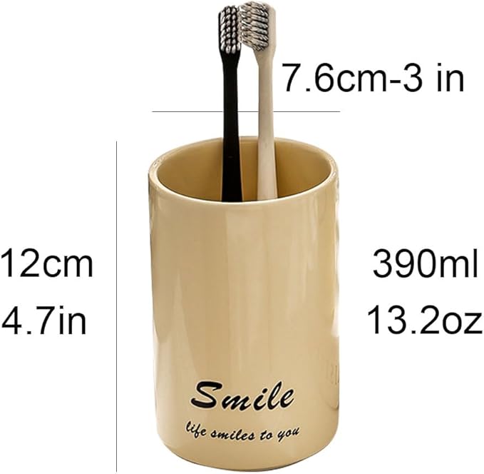 Smiley Face Ceramic Toothbrush Cup - Creative Smile Design, Practical Bathroom Cup, Perfect for Home, Dorm, or Gifts (Yellow & A)