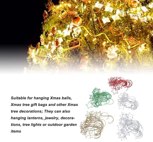 Naroote 100Pcs Iron Wire S Shaped Christmas Ornament Hooks Multi Purpose Hanging Hooks for Tree Lantern Jewelry Lamp Holiday Decor (2)