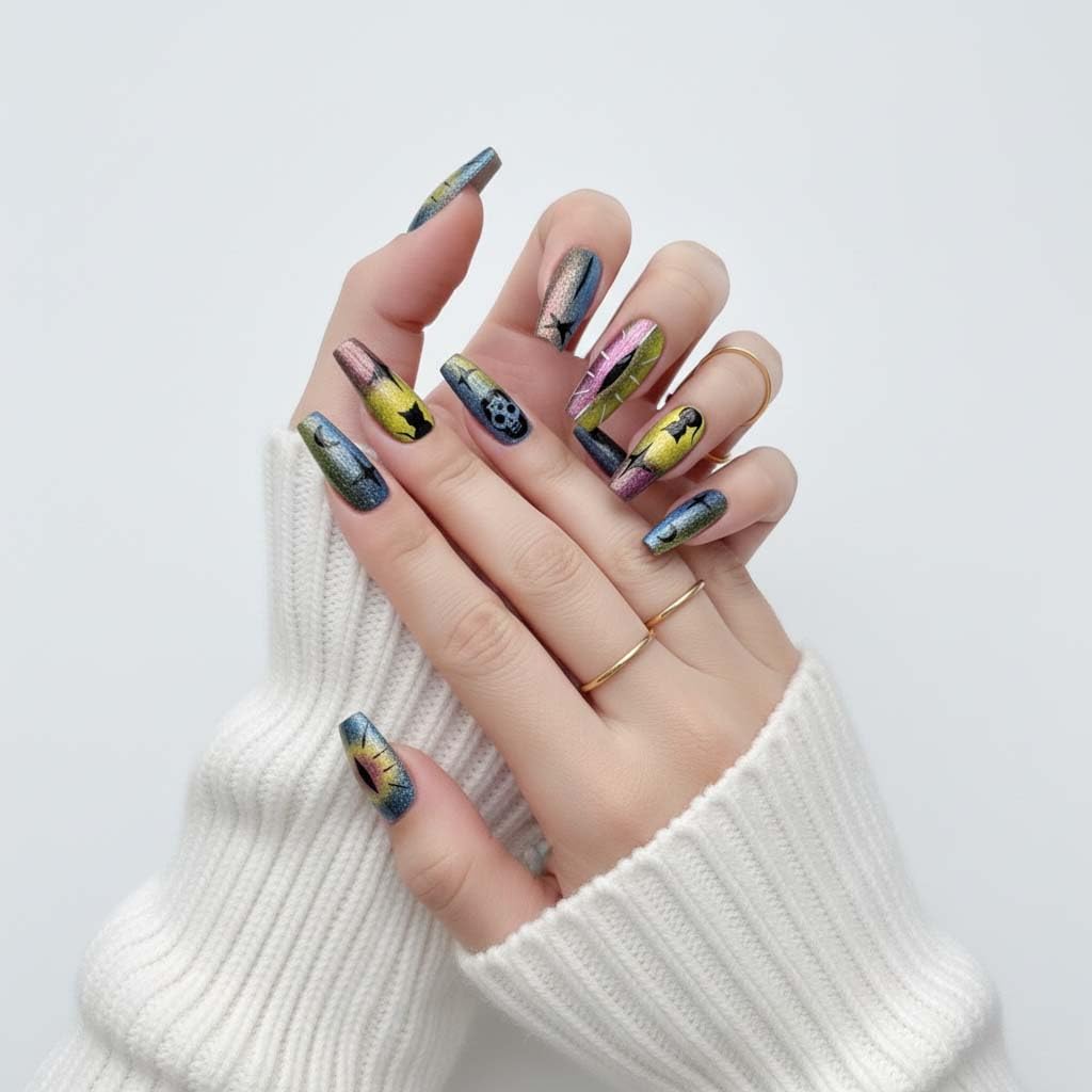 Handmade Press On Nails Demon Eye Reusable Stick On Fake Nails Luxury Elegant Sexy Style For Women Gift With Nail Glue M