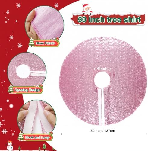 Poise3EHome Fuchsia Pink Christmas Tree Skirt, 50 Inch Sequin Tree Skirt
