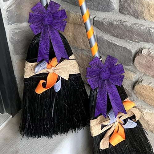 Heureppy 2pcs Halloween Wreath Bows Decor Bow Purple Spider Web Burlap for Wreaths, Large Ribbon Tree Topper Home Indoor Outdoor Decoration Ornament