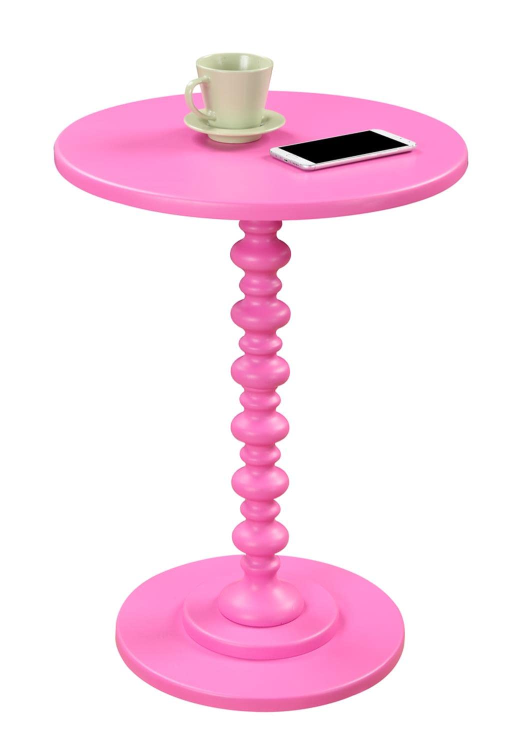 Convenience Concepts Palm Beach Spindle Table 17.75" - Traditional Round End Table for Living Room, Turned Solid Wood Side Table, Classic Display Pedestal Table, Pink