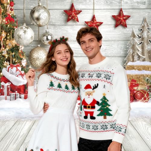 CHAIYA 10X10FT Christmas Backdrop White Wood Floor Photography Backdrop Winter Snow Xmas Tree Gift Family Party Background New Year Party Decoration Backdrop CY242 - size: 10′x10′