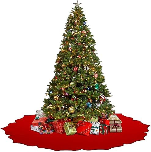 Christmas Tree Skirt,56 inch Classic Non-Woven Fabric Red Tree Skirt,for Xmas Tree and Holiday Indoor Decoration(Red,Large)