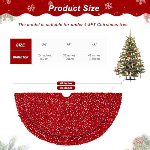 Christmas Tree Skirt 36 Inches Red Glitter Sequins Tree Skirt Thick Velvet Xmas Tree Skirt Mat Winter Holiday Xmas Tree
