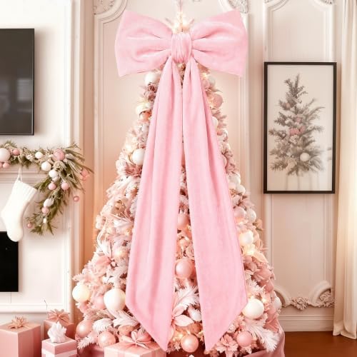 Gejoy 47 x 16 Inch Large Pink Christmas Bows Pink Velvet Bows