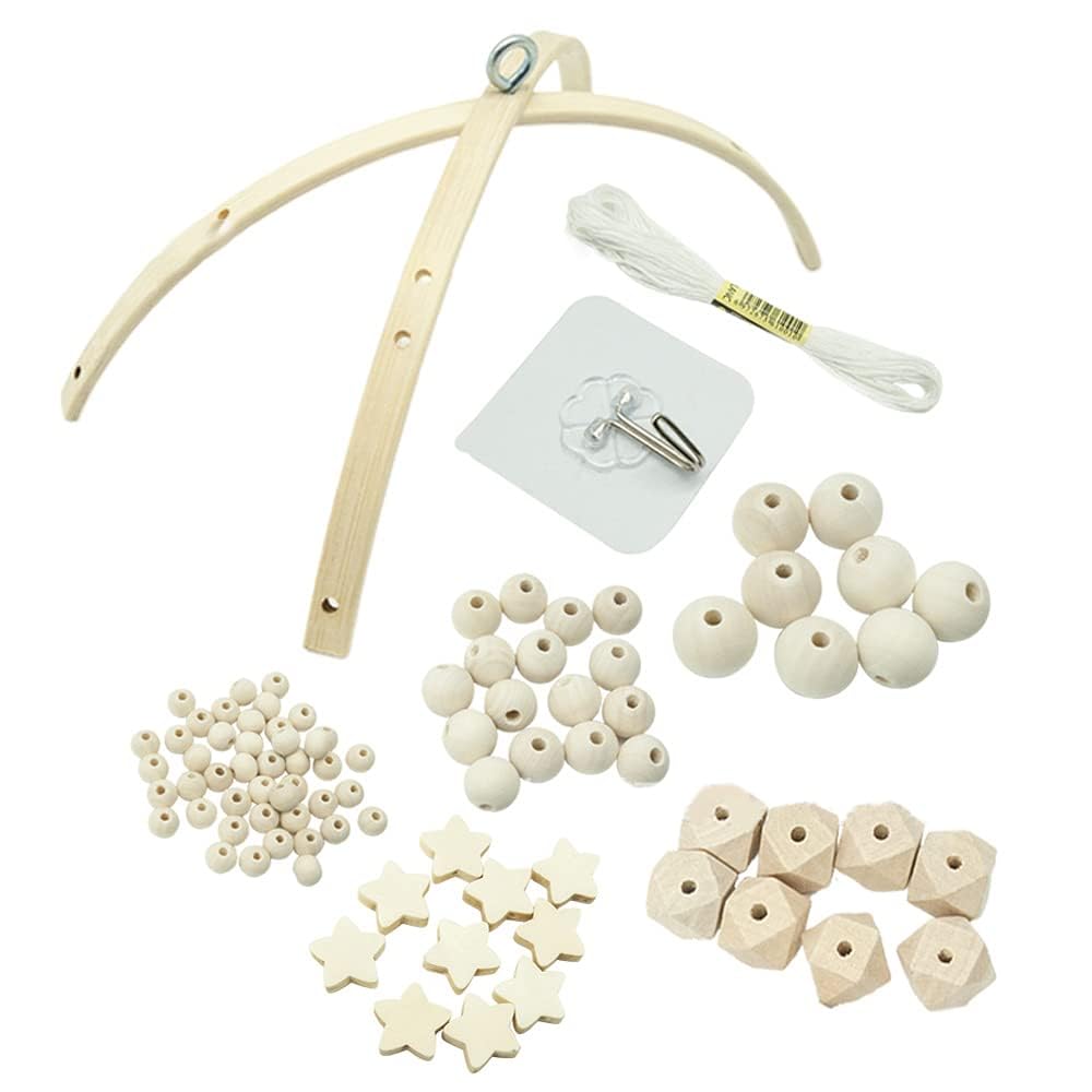DIY Mobile Kit Natural Wood Bed Bell Wind Chime Bedroom Ceiling Mobiles Toys Newborn Gift (Star)