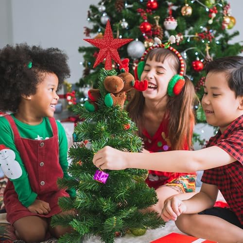 1PCS Star Tree Topper, 4" Red Christmas Tree Topper Glitter Decorations, 3D