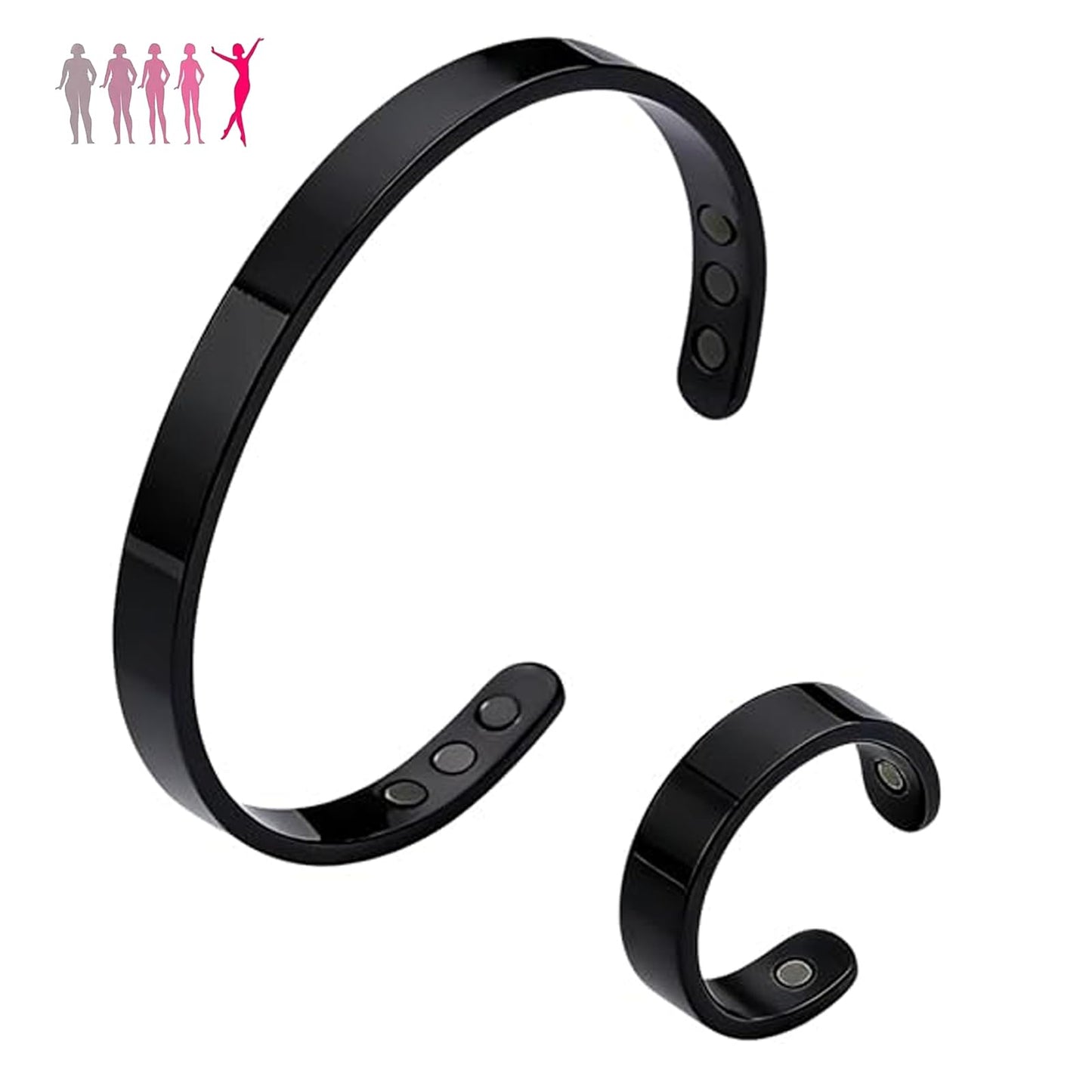 TiFluFlue Kalm Bracelet Ring Set for Women (Black)