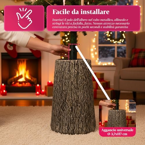 Natural Trunk Base for Christmas Trees, 33 x 27 x H41 + 5 cm, Adapted to Different Types of Trees, Ideal for Any Decor and to Make Your Christmas Decorations Unique