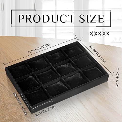 Henoyso 2 Pieces 12 Grid Velvet Watch Tray Jewelry Organizer Stackable Watch Bracelet Bangle Display Holder Adjustable Pillow(Black) - color: Black, size: 12 Grid