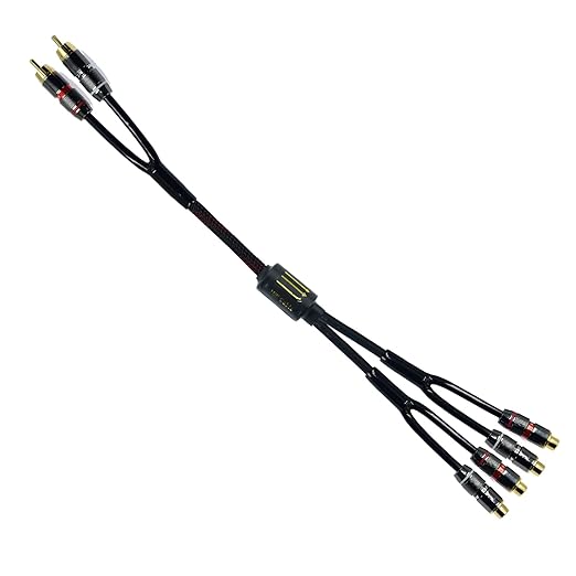 Arklove 3ft Shielded RCA Plug Splitter Stereo Audio Video Cable 2 Male to 4 Female Dual Speaker Y Adapter Connector Extension Cord 24k Gold Plated 1 Input 2 Output