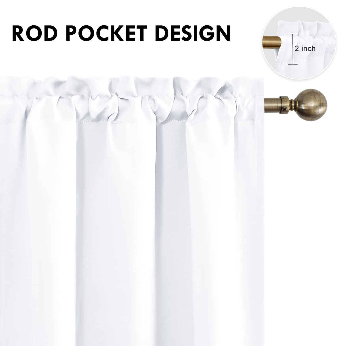 White Curtains 50% Light Blocking for Living Room 45 Inch 2 Panels (2 Count)