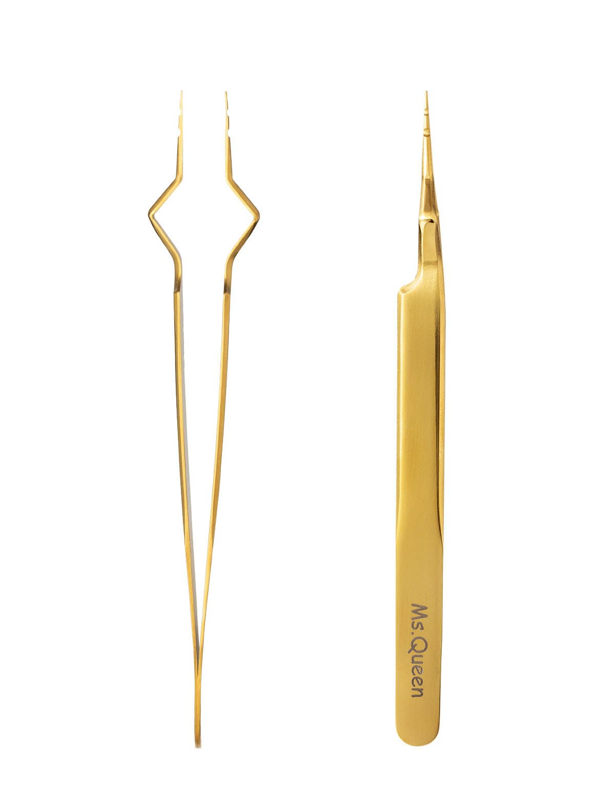 Ms.Queen Isolation Tweezers for Eyelash Extensions,V-Groove Design Precision Tips Isolation Eye Lash Tweezers,Easy to Use Application Tools for Lash Artist,Gold
