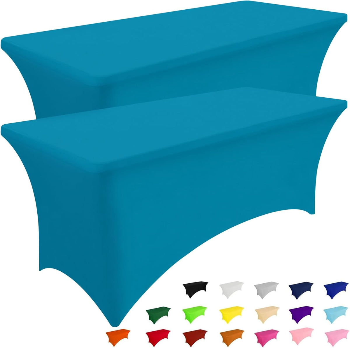 Smiry 2 Pack Spandex Table Cloth 8FT, Elastic Fitted Stretch Tablecloths, Washable and Wrinkle Free Rectangular Patio Table Cover for Outdoor, Wedding, Banquet & Parties (Teal, 96Lx30Wx30H Inch)