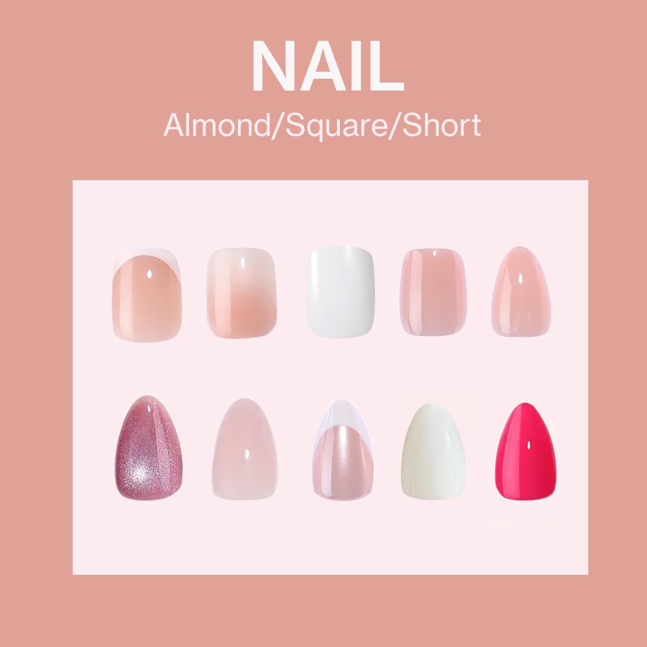 ESLALA Press On Nails Short Square,Opaque White Glossy Finish Fake Nails, Simple Chic Style,Reusable Stick On Fake Nails with Glue | 16 Sizes - 32 Nail Kit（04-Squoval White）