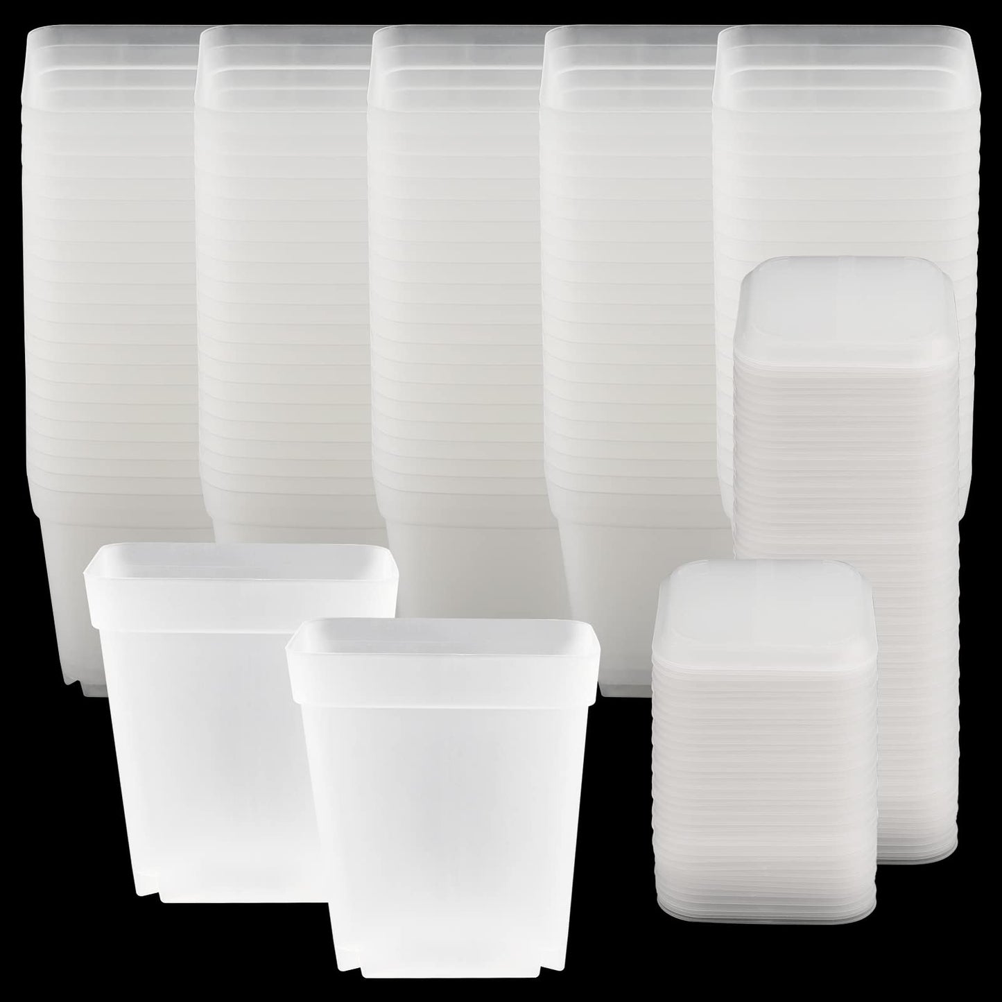 HEIHAK 100 PCS 3 Inches Plastic Square Nursery Pot, Transparent Square Plastic Starter Pots with Saucers and Drainage Hole, Clear Nursery Pots for Your Room, Garden, Office and Balcony Decor