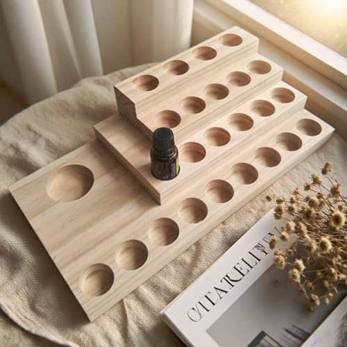 Wooden Essential Oil Rack 4 Tier Essential Oil Holder Shelves for Oil Solid Wood Essential Oil Organizer 25-Bottle Essential Oil Display Stand Tabletop Storage Rack for 5-20ml Bottles - style: 4 Layers-3