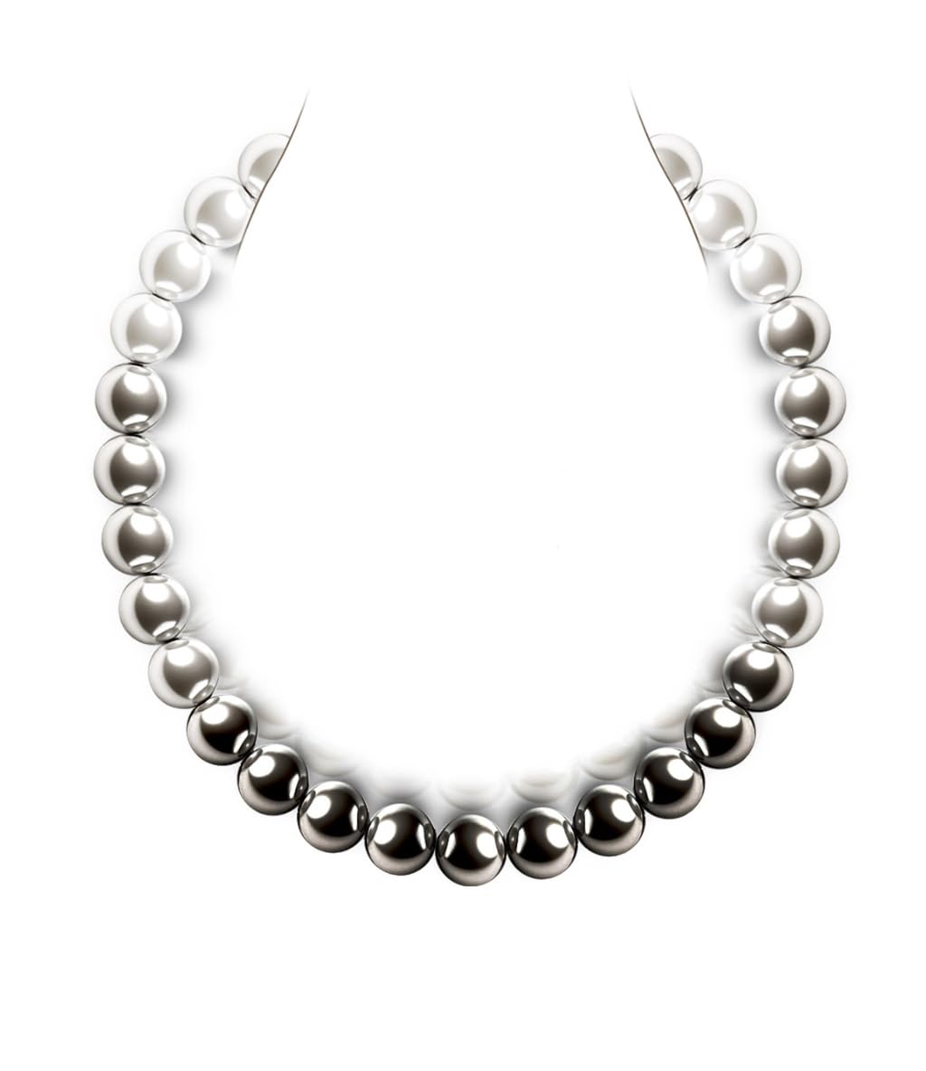 Raneecoco HYPER LUSTER Sterling Silver 10mm Round Ombre Gray Simulated Pearl Necklace for Women | Dainty 16 inch Pearl Choker Necklace | Gift Ready for Wedding