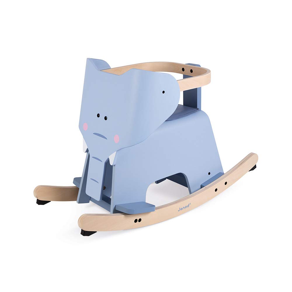 Janod Rocking Elephant – Classic Wood Rocker Ride-On Toy - Ages 1+ - J08024