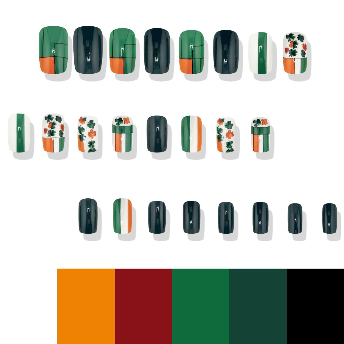 Square Fake Nails Irish Flag Clover False Nails with Flag Full Cover Stick on Nails Designs Glue on Nail for Women Girls DIY Manicure decoration