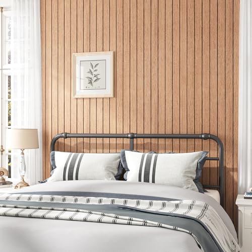 VEELIKE Luxury Cherry Wood Wall Panels Peel and Stick Slat Wall Panel for Bedroom Living Room 17''x118'' Self Adhesive Foam Vinyl Roll Wood Slat Wallpaper for Interior Wall Decor TV Background Ceiling - size: 17" x 118"