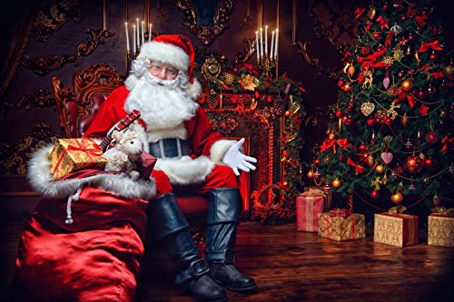 10x8FT Christmas Backdrop Santa Claus Christmas Tree Indoor Photography Background Winter Christmas Tree Gifts Decoration Backdrop Xmas Holiday Photo Props Booth Portrait Party Banner - size: 10x8