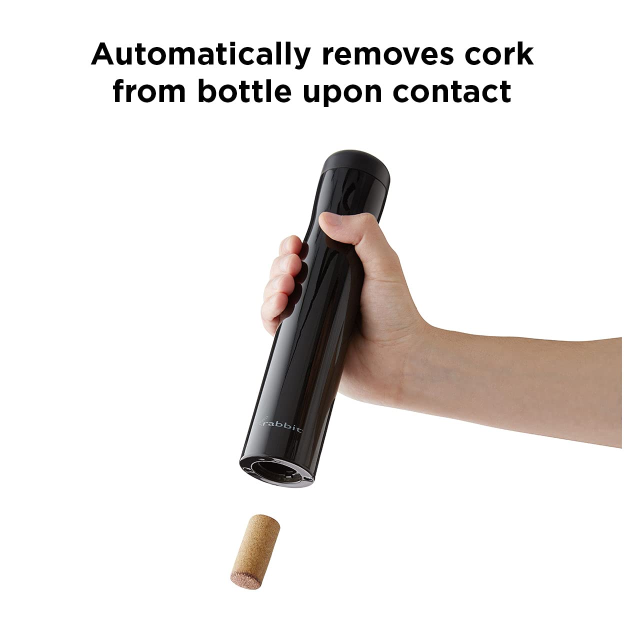 Rabbit Automatic Electric Corkscrew Wine Opener, Cordless Rechargeable, One-Touch Operation, Sleek Shiny Black Finish, Easy to Use for Wine Lovers