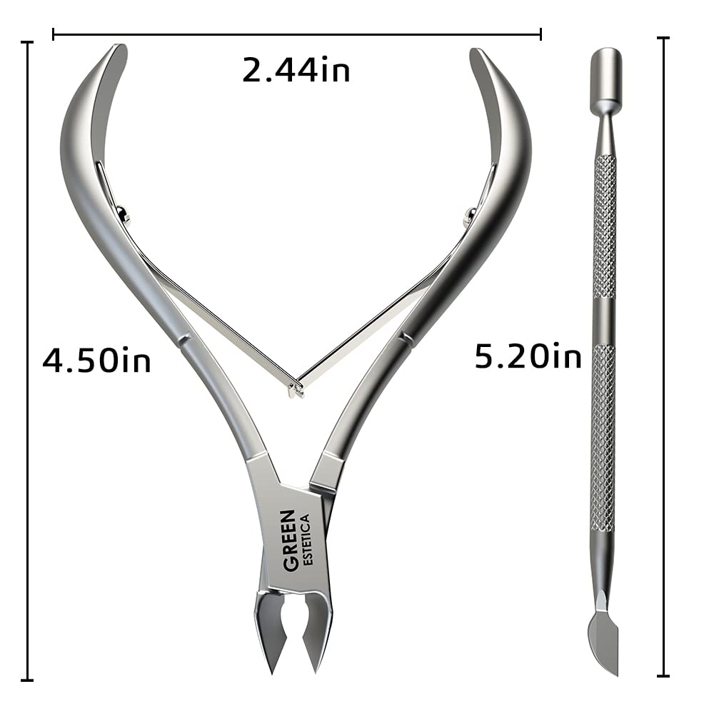 Cuticle Trimmer with Pusher & Nipper with Non-Slip Grip Handle Professional Stainless Steel Cuticle Cutter Sharp Blades Double Spring Cuticle Nippers for Nail Care Pedicure Manicure Nail Tools (Silver