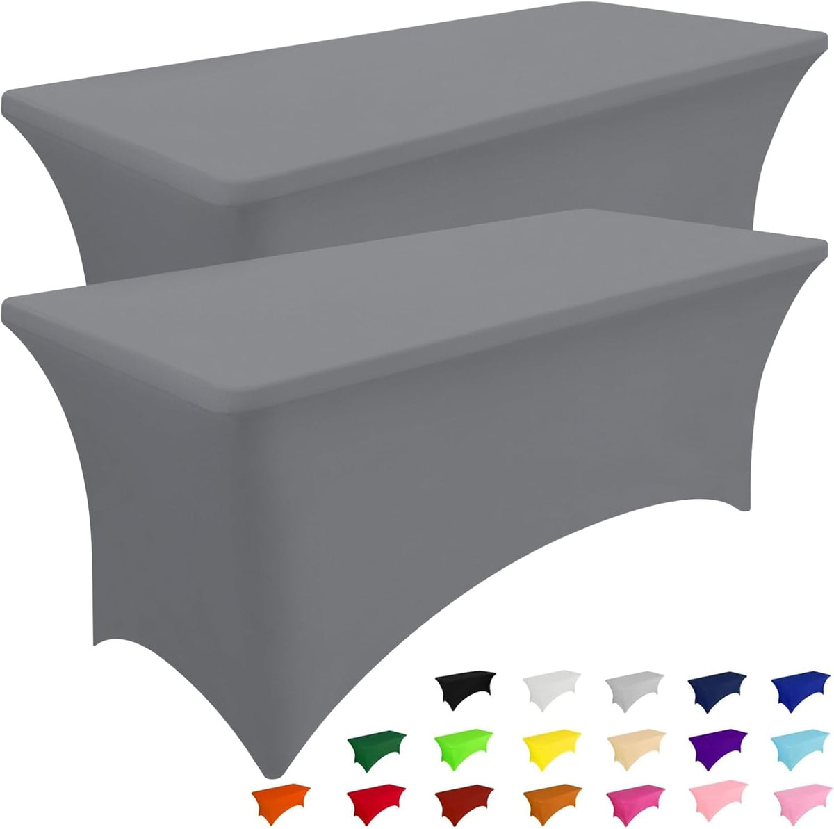 Smiry 2 Pack Spandex Table Cloth 6FT, Elastic Fitted Stretch Tablecloths, Washable and Wrinkle Free Rectangular Patio Table Cover for Outdoor, Wedding, Banquet & Parties (Grey, 72Lx30Wx30H Inch)