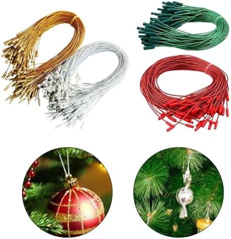 Christmas Ornament Hangers String 200Pcs Ribbon Hook Rope Pre Cut with Clip Locking for Hanging Decors Christmas Hangers