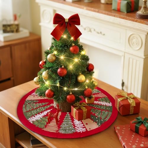 Lanpn Christmas Tree Skirt 24 inch, Velvet Xmas Tree Skirt Winter Christmas Tree Mat for Small Mini Pencil Slim Artificial Trees Winter Home Party Holiday Indoor Xmas Decor (Red, 60cm)