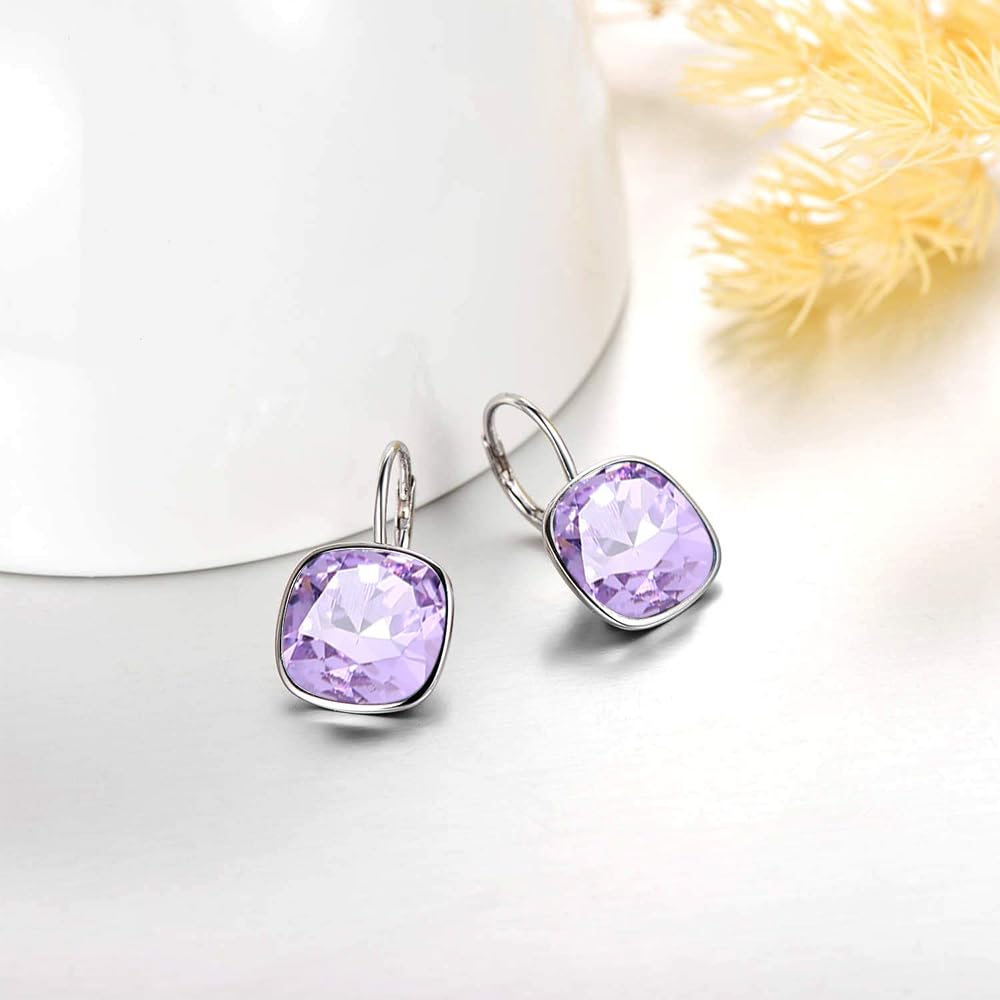 AOBOCO Sterling Silver Leverback Earrings, Purple, 0.90 in x 0.55 in, 3.2 g