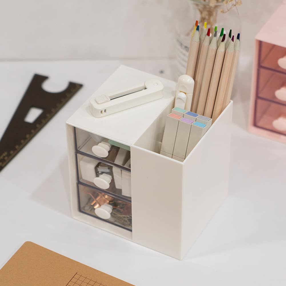 Multi-Functional Pen Holder, Pen Organizer for desk, Desk Organizer with 5 Compartments, Storage Rack for School Home Office Art Supplies, Gift for Teachers, Classmates, and Friends (White)