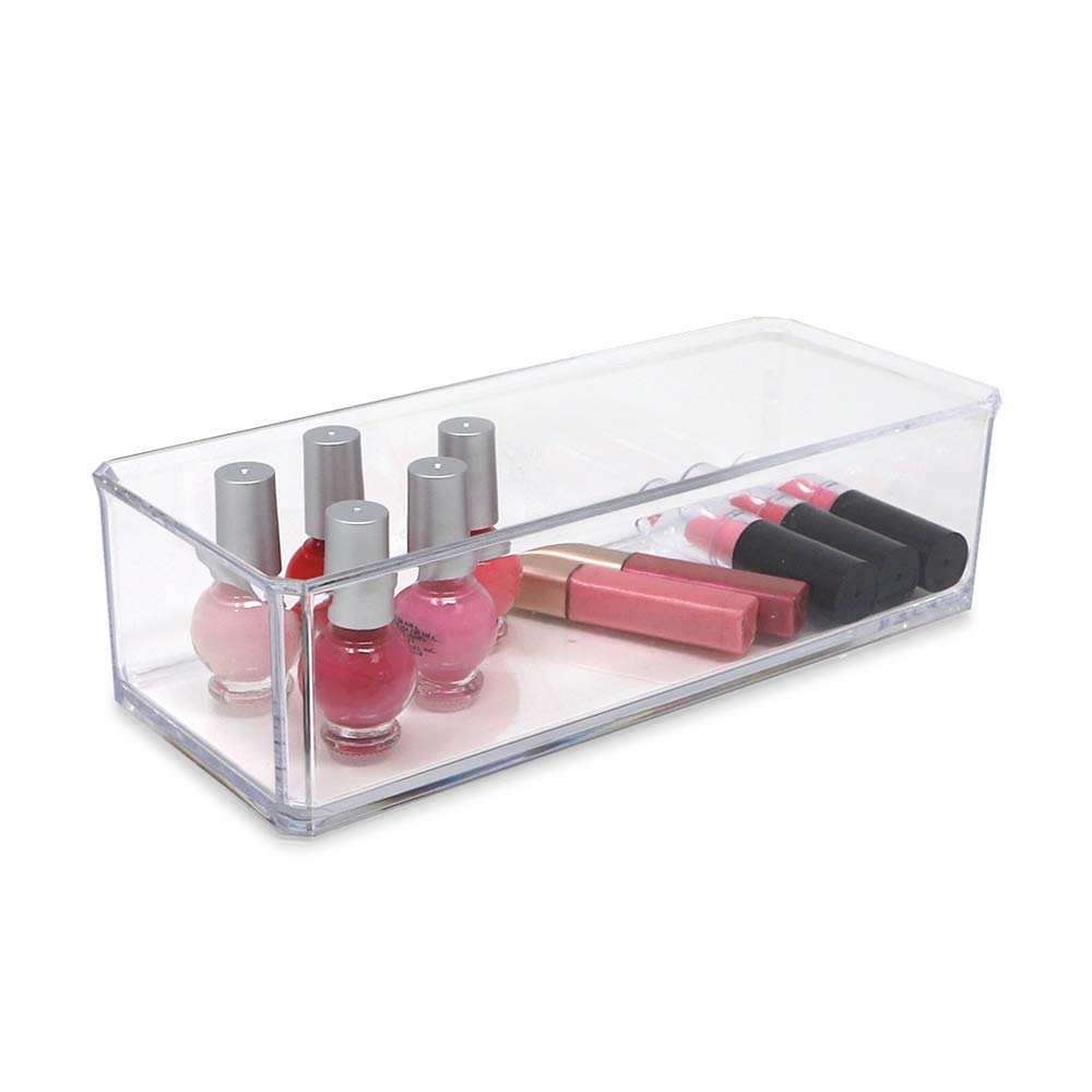 Isaac Jacobs Clear Acrylic Rectangular Stackable Storage Organizer, (9"L x 3.5"W x 2.5"H) Drawer Tray without Lid, Open-Top Organizer, Multi-Functional, Bathroom, Kitchen, Home, Office, Desk, Drawers