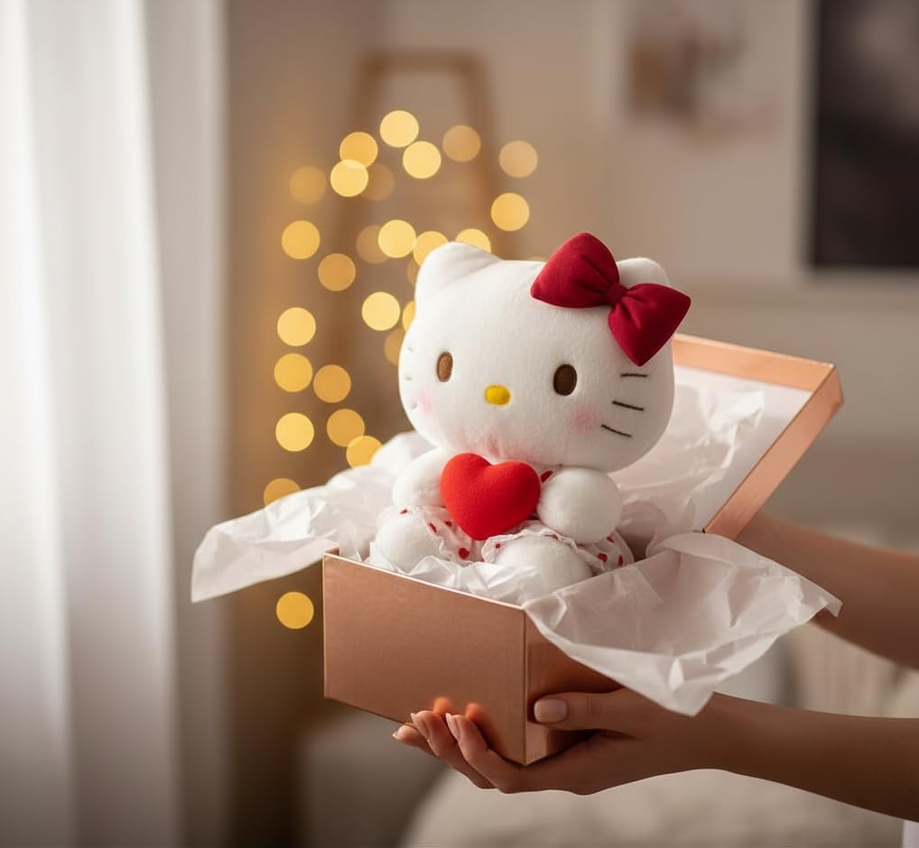AlphaDesignLuxe 12″ Big Pink Heart Kitty Plush Toy – Kawaii Cat Stuffed Animal, Soft Plush Doll Gift for Kids, Teens & Collectors