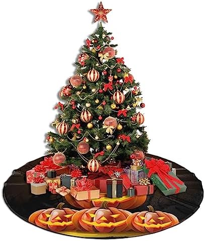 Halloween Pumpkins Moon Christmas Tree Skirts 48", Xmas Tree Cloth Mats Trees Skirts for Decor Gift, Home Decoration