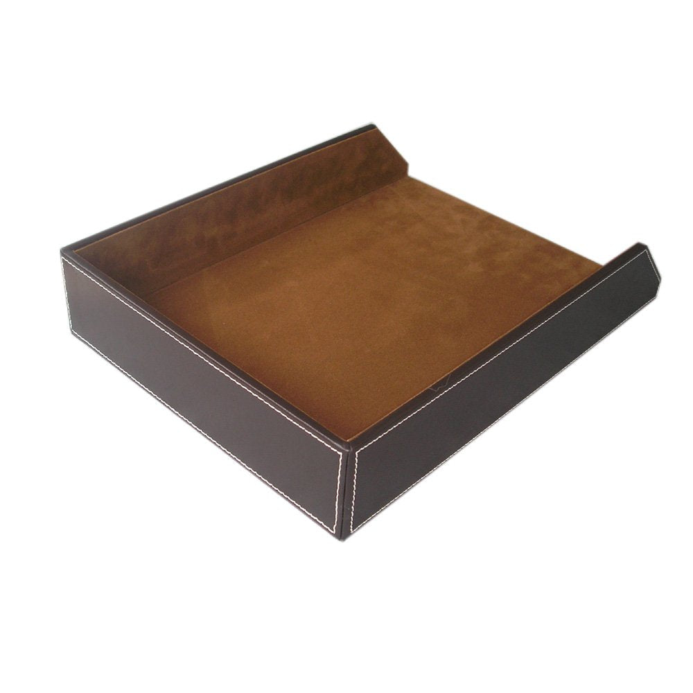 KINGFOM Letter Tray, PU Leather Paper Organizer Tray for Desk, Paper Organizer Storage Holder for Office Home or School A4 Size Brown